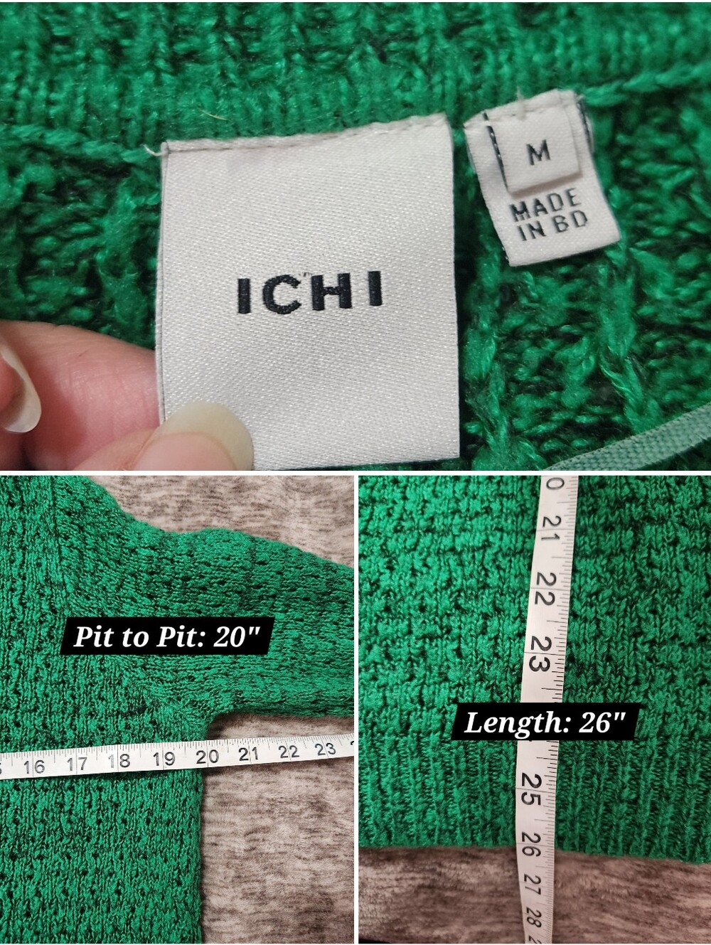 ICHI Iholanda Emerald Green Marled Open Knit Crewneck Long Sleeve Sweater Medium - Picture 8 of 8